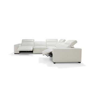 Quick Ship Camilla Modern Sectional with 3 Recliners Genuine Leather Upholstery Extendable Wood and Metal <b>Frame</b> - Product Image 3