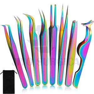 Pinzas de pestañas multicolores de acero inoxidable profesionales al por mayor aplicación sin esfuerzo para el cuidado elegante de la extensión de pestañas - Product Image 4