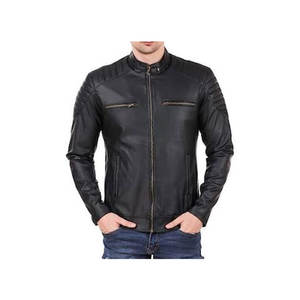 Chaqueta de cuero negro para motocicleta, Cazadora Bomber de cuero genuino para hombre, venta al por mayor - Product Image 1