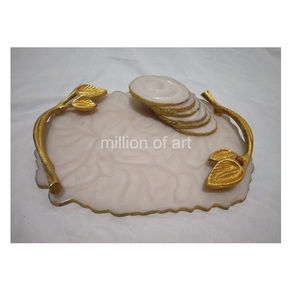 Élégant plateau de service en résine blanc et gris foncé avec poignées et sous-verre Million d'art pour la maison et le restaurant - Product Image 2