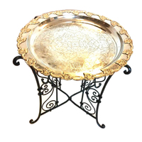 Table basse marocaine moderne avec plateau en laiton, pliable et réglable, meuble de salon avec base en bois et six pieds