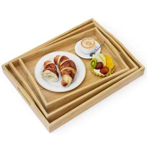 Plateau de service en bois de couleur brun clair pour le café, le thé et les collations, parfait pour le salon, les réceptions et les rassemblements familiaux - Product Image 1