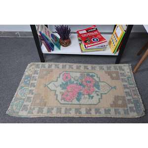 Alfombra Turca Vintage, Alfombra Pequeña de 1.7x3 pies, Alfombra con Estampado Animal Azul - Product Image 1