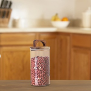 Bocal de rangement en verre cylindrique de vente chaude avec couvercle à manche en bois d'acacia et joint en caoutchouc pour l'organisation hermétique du garde-manger de la cuisine - Product Image 2
