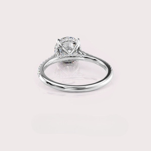 IGI Certified Round Cut Lab Grown Diamond Engagement/Wedding Ring with Pave Band and Hidden Halo in <b>Solid</b> 925 Sterling <b>Silver</b> - Product Image 4