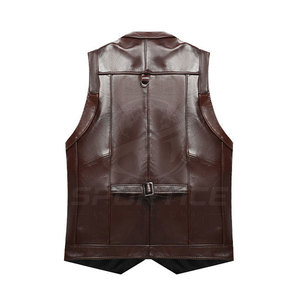 Chaleco de Cuero para Hombre, Estilo Nuevo, Invierno, Ecológico, Transpirable, Superficie Lisa, Sin Mangas, Cierre con Botones Cubiertos, Corte Relajado - Product Image 4