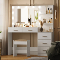 Table de maquillage européenne à hauteur réglable avec miroir, éclairage LED et tiroirs à fermeture douce