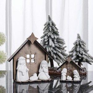<span class=keywords><strong>Crèche</strong></span> en bois artisanale avec figurines <span class=keywords><strong>de</strong></span> la Sainte Famille en céramique blanche, <span class=keywords><strong>crèche</strong></span> rustique <span class=keywords><strong>de</strong></span> <span class=keywords><strong>Noël</strong></span>, décoration traditionnelle pour la maison, idéale pour un cadeau - Product Image 1