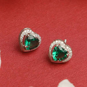 NOVAMART Fine Premium 925 <b>Sterling</b> <b>Silver</b> <b>Stud</b> Earrings for Women & Girls Heart Water Drop Shape with Princess Cut Diamond Bezel - Product Image 2