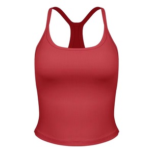 Camiseta sin Mangas de Color Sólido para Mujer, al por Mayor, Personalizada, Ajustada, con Cuello Redondo, Tejido de Punto Acanalado, Básica, Transpirable, Elegante, para Yoga - Product Image 3