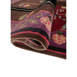 พรมขนสัตว์และไหมถักมือสีเบจและสีน้ำตาล รุ่น Majnun รูปทรงสี่เหลี่ยมผืนผ้า ทำจากฝ้ายออร์แกนิก สำหรับห้องนั่งเล่น ดีไซน์ลายปอกระเจาแบบแปลกใหม่-Sns-7040 - Product Image 2