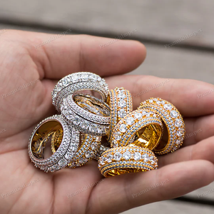 Hip hop Luxe Glacé 5 Couches Moissanite Anneaux Diamants Spinning Band Full Eternity Ring Personnalisé Plaqué Or 925 Bandes En Argent - Product Image 4