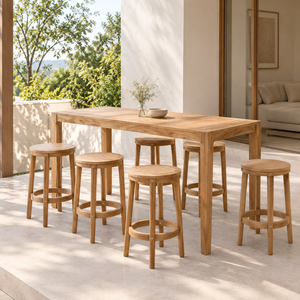 Conjunto de Mesa de Bar de Madera Natural para Exteriores con Taburetes Redondos para Patio, Jardín, Cafetería, Restaurante y Proyectos de Hostelería - Product Image 3