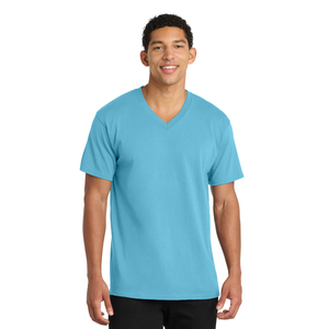 เสื้อยืดคอวีผ้าฝ้ายถัก 100% ระบายอากาศ แห้งเร็ว แฟชั่นลำลองสีพื้นสำหรับผู้ชาย ใส่ได้ทุกวัน - Product Image 1