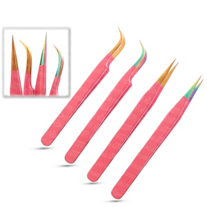 Color <b>Pink</b> Tip Gold and Silver Different Tweezers Private Label Easy to Pickup Thin Lashes Grafting <b>Tool</b> - Product Image 4