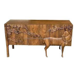 Armoire de buffet antique Armoire vintage en bois sculptée à la main en bois massif de couleur naturelle. - Product Image 1