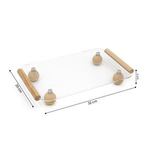 Bandeja de Servicio de Acrílico Transparente de Grado Comercial, Patas de Bola de Madera, Diseño Moderno Decorativo, Construcción Duradera y Flexible, Apta para Microondas - Product Image 2