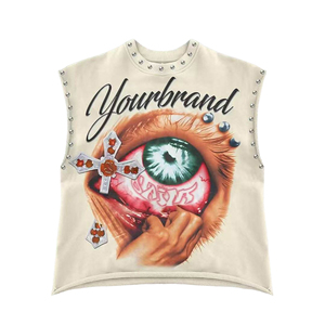 Camisetas sin Mangas de Alta Calidad 2026, Camisetas con Pedrería Lavadas al Ácido, Camisetas sin Dobladillo, Fabricación Personalizada de Camisetas - Product Image 1