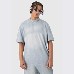 Street Wear Twin Set Pantalones cortos y conjuntos de camisetas Lavado ácido 100% algodón Sun Faded Logotipo personalizado Oversized Boxy Twin Set para hombres - Product Image 5