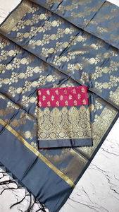 Conjunto de Kurti de Seda Semi-Kataan Banarasi Étnico para Mujer, Hecho a Mano, Vestido Tradicional Indio, Protección Solar, Secado Rápido, para Fiestas - Product Image 4