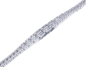 S925 <b>Sterling</b> <b>Silver</b> Moissanite Round and Baguette Cut Diamond Hip Hop <b>Bracelet</b> for Men - Product Image 4