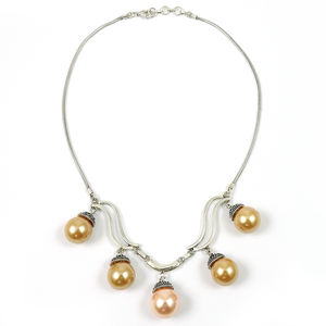 <b>925</b> Sterling <b>Silver</b> Party Wear Jewelry Classy Pearl & Coral <b>Necklace</b> One of a Kind Latest Trending Design Jewelry On Wholesale - Product Image 2