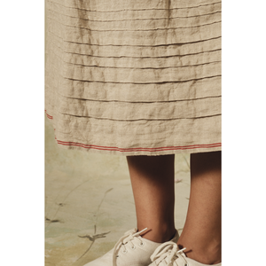 JIANA Adjustable Pintuck <b>Skirt</b> with <b>Elastic</b> Waistline Stone Linen with Drawstring Decoration - Product Image 4