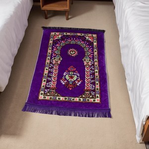 Elegant Ethnic Muslim Prayer <b>Mat</b> | Soft Velvet 100% Polyester Traditional Prayer Rug - Product Image 4