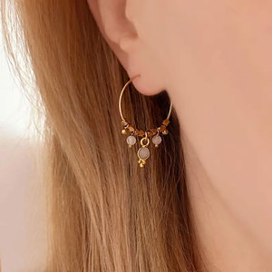 ต่างหูทองเหลืองทำมือประดับมูนสโตนธรรมชาติขนาด 3 มม. ราคาขายส่ง - Product Image 5