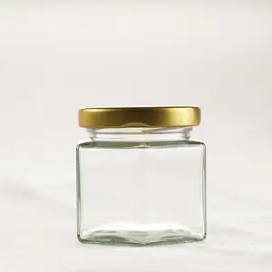 Großhandel 120ml Hexagon Lebensmittel Marmelade Honig glas Glas Herstellung mit Metall Ösende ckel