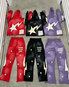 Combinaisons de survêtement personnalisées Combinaisons de survêtement lavées à l'acide Ensemble de fermeture éclair Pantalons de survêtement évasés et sweat à capuche Distressed Patch Survêtement pour hommes - Product Image 2