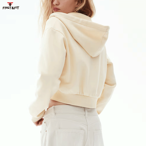 Nuevas sudaderas con capucha cortas de tendencia para mujer, sudaderas con capucha elegantes con hombros caídos para mujer, sudaderas con capucha cortas de alta calidad de colores sólidos a la venta - Product Image 5