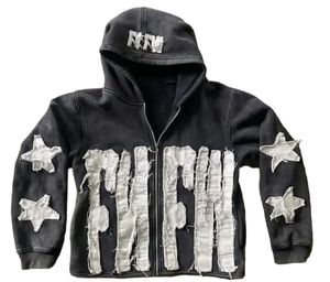 Wholesale Manufacturer 450 GSM Heavyweight <b>Thick</b> Distressed Cropped Zipper Vintage Embroidery Men's Hoodies Winter 100% Cotton - Product Image 1