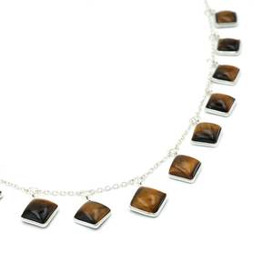 Genuine Natural Tiger Eye 925 <b>Sterling</b> <b>Silver</b> <b>Choker</b> Necklace Vintage Bezel Jewelry with Authentic 'Tiger' Eye Vintag - Product Image 4