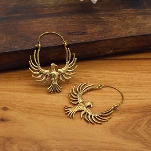 Boucles d'oreilles créoles Phénix Doré, Bijou Bohème Spectaculaire, Oiseau Mythique, Cadeau Tribal pour Festival - Product Image 1