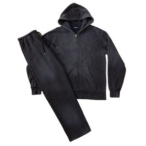 Unisex Acid Washed Zipper Hoodie Straight Leg Pants 100% Cotton Distress Tracksuit <b>Sets</b> for <b>Men</b> Heavyweight for Autumn Your Own - Product Image 1