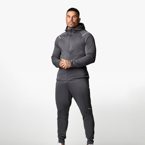 OEM personalizado algodón estampado corte crudo dobladillo borde hombres gimnasio Fitness Jogger conjunto con capucha chándales pantalón con capucha hombres dos piezas chándal - Product Image 1
