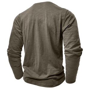 T-shirt décontracté à manches longues pour hommes Henley Neck Slim Top respirant 100% coton couleur unie pour le travail en plein air - Product Image 5