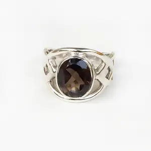 ผู้ผลิตคุณภาพสูง 2024 ขายร้อนธรรมชาติควอตซ์ด้านแหวนของขวัญวันเกิดTopazควันรูปไข่อัญมณีเครื่องประดับแหวน - Product Image 1