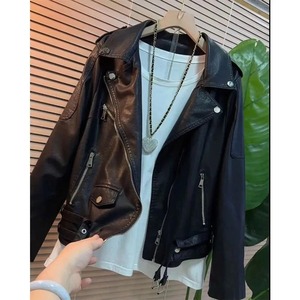 Veste en cuir femmes 2025 veste de base manteau femme hiver moto veste en cuir PU fermeture éclair sweats à capuche vêtements d'extérieur - Product Image 3