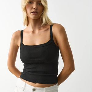 Top Corto de Punto Acanalado de Algodón con Cuello Alto sin Mangas, Estilo Casual Básico para Mujer, Venta al por Mayor - Product Image 1