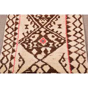 2.5x12.6 ft Vintage Rug, Turkish Runner Rug, <b>Brown</b> Check <b>Wool</b> Rug - Product Image 3