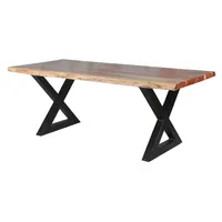 Table à manger en bois d'acacia massif à bord naturel, design moderne, pour cuisine, bar et salle à manger, ensemble de salle à manger de luxe