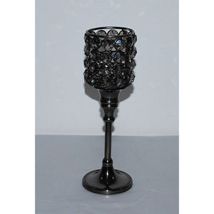 Support de bougie votive en cristal sur pied, couleur argent, taille moyenne, fait main, avec perles de cristal, pour cadeaux de mariage - Product Image 2