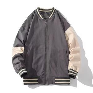 Chaqueta de Béisbol Informal Simple con Parches de Primavera, Chaqueta Vintage con Cremallera, Chaqueta Universitaria Holgada Personalizada para Hombre - Product Image 1