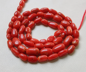 Cuentas de coral italiano natural AAA de 1 hebra, forma ovalada de 16 pulgadas 9X5 a 6X4 cuentas lisas, piedras preciosas de coral - Product Image 5