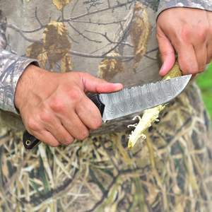 Couteau de survie en acier damassé fait à la main Style Cowboy supporté par OEM pour la chasse et le camping Étui en cuir pour les aventures en plein air - Product Image 3