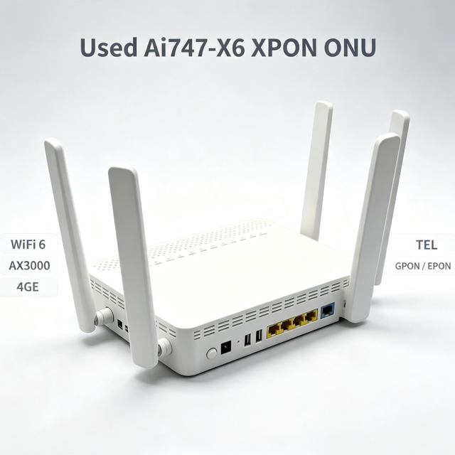 Used Ai747-X6 XPON ONU WiFi 6 AX3000 GPON EPON 4GE TEL Optical Network Unit FTTH Fiber Router