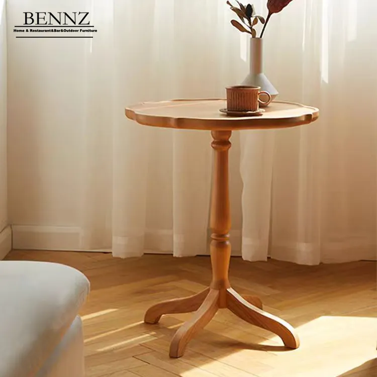Mesa de canto de madeira de cereja Benz Selene, mesa de chá pequena minimalista criativa retrô estilo francês de madeira maciça
