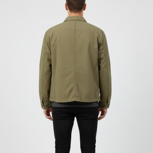 เสื้อเชิ้ตผ้าฝ้าย 100% สีเขียวมะกอก แบบลำลอง สำหรับฤดูหนาว ย้อมสีพื้น สำหรับผู้ชาย บริการ OEM 135 GSM - Product Image 3